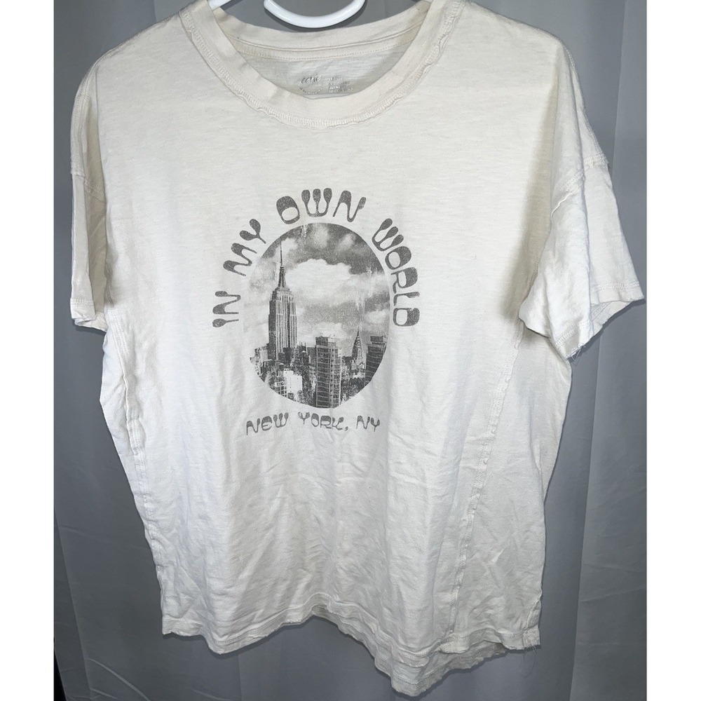 Aerie In My Own World New York Graphic Tee White Cotton NYC Slub T-Shirt XXS